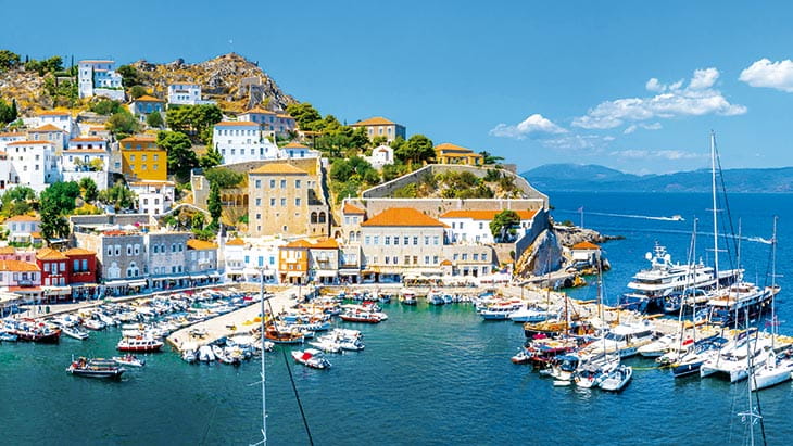 A view over the harbour in Hydra, Greece